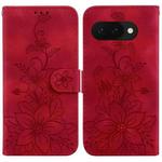 For Google Pixel 9a Lily Embossed Leather Phone Case(Red)