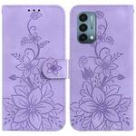 For OnePlus Nord N200 5G Lily Embossed Leather Phone Case(Purple)