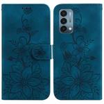 For OnePlus Nord N200 5G Lily Embossed Leather Phone Case(Dark Blue)