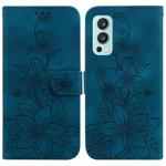 For OnePlus Nord 2 5G Lily Embossed Leather Phone Case(Dark Blue)