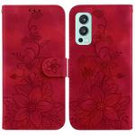 For OnePlus Nord 2 5G Lily Embossed Leather Phone Case(Red)
