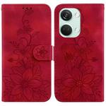 For OnePlus Nord 3 Lily Embossed Leather Phone Case(Red)