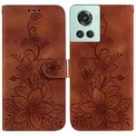 For OnePlus 10R / Ace Lily Embossed Leather Phone Case(Brown)