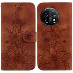 For OnePlus 11 Lily Embossed Leather Phone Case(Brown)