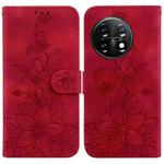 For OnePlus 11 Lily Embossed Leather Phone Case(Red)