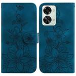 For OnePlus Nord 2T Lily Embossed Leather Phone Case(Dark Blue)