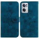 For OnePlus Nord CE 2 5G Lily Embossed Leather Phone Case(Dark Blue)