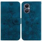 For OnePlus Nord N20 5G Lily Embossed Leather Phone Case(Dark Blue)