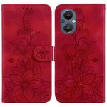 For OnePlus Nord N20 5G Lily Embossed Leather Phone Case(Red)