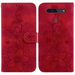 For LG K41S / K51S Lily Embossed Leather Phone Case(Red)