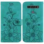 For LG K61 Lily Embossed Leather Phone Case(Green)