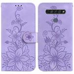 For LG K61 Lily Embossed Leather Phone Case(Purple)