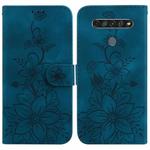 For LG K61 Lily Embossed Leather Phone Case(Dark Blue)