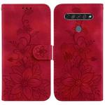 For LG K61 Lily Embossed Leather Phone Case(Red)