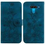 For LG K50 / Q60 Lily Embossed Leather Phone Case(Dark Blue)