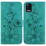 For LG K52 / K62 / Q52 Lily Embossed Leather Phone Case(Green)