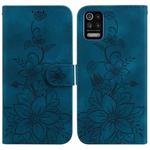 For LG K52 / K62 / Q52 Lily Embossed Leather Phone Case(Dark Blue)