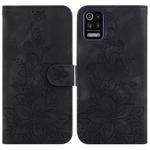 For LG K52 / K62 / Q52 Lily Embossed Leather Phone Case(Black)
