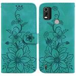 For Nokia C21 Plus Lily Embossed Leather Phone Case(Green)