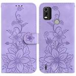 For Nokia C21 Plus Lily Embossed Leather Phone Case(Purple)