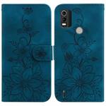 For Nokia C21 Plus Lily Embossed Leather Phone Case(Dark Blue)
