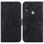 For Nokia C21 Plus Lily Embossed Leather Phone Case(Black)