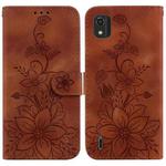 For Nokia C2 2nd Edition Lily Embossed Leather Phone Case(Brown)