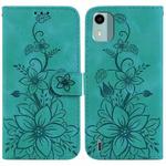 For Nokia C12 Lily Embossed Leather Phone Case(Green)