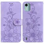For Nokia C12 Lily Embossed Leather Phone Case(Purple)