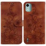 For Nokia C12 Lily Embossed Leather Phone Case(Brown)