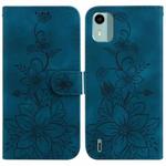 For Nokia C12 Lily Embossed Leather Phone Case(Dark Blue)