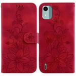 For Nokia C12 Lily Embossed Leather Phone Case(Red)