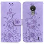 For Nokia C21 Lily Embossed Leather Phone Case(Purple)