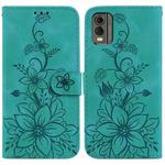 For Nokia C32 Lily Embossed Leather Phone Case(Green)