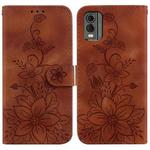 For Nokia C32 Lily Embossed Leather Phone Case(Brown)