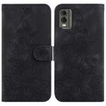 For Nokia C32 Lily Embossed Leather Phone Case(Black)