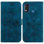 For Nokia G11 Plus Lily Embossed Leather Phone Case(Dark Blue)