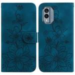 For Nokia X30 Lily Embossed Leather Phone Case(Dark Blue)