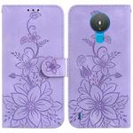 For Nokia 1.4 Lily Embossed Leather Phone Case(Purple)