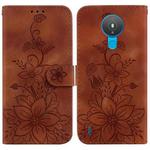 For Nokia 1.4 Lily Embossed Leather Phone Case(Brown)