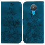 For Nokia 1.4 Lily Embossed Leather Phone Case(Dark Blue)