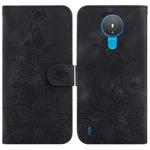 For Nokia 1.4 Lily Embossed Leather Phone Case(Black)