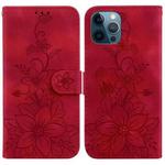 For iPhone 12 Pro Max Lily Embossed Leather Phone Case(Red)