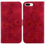 For iPhone 8 Plus / 7 Plus Lily Embossed Leather Phone Case(Red)