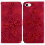 For iPhone SE 2022 / SE 2020 / 8 Lily Embossed Leather Phone Case(Red)