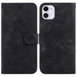 For iPhone 11 Lily Embossed Leather Phone Case(Black)
