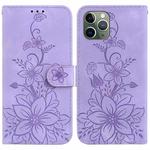 For iPhone 11 Pro Lily Embossed Leather Phone Case(Purple)