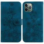 For iPhone 11 Pro Lily Embossed Leather Phone Case(Dark Blue)