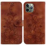 For iPhone 11 Pro Max Lily Embossed Leather Phone Case(Brown)