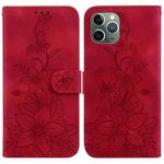 For iPhone 11 Pro Max Lily Embossed Leather Phone Case(Red)